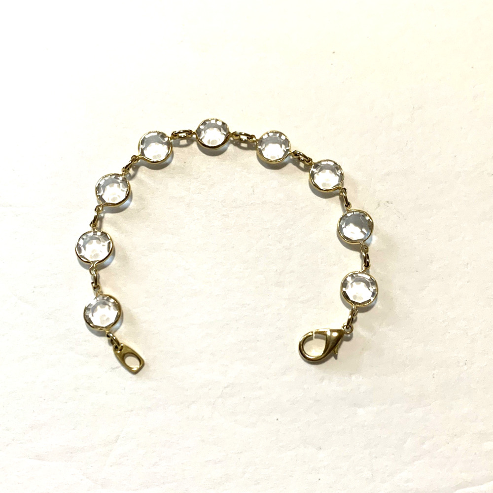 Vintage 1990s Gold Tone Clear Crystal Bezel Link Bracelet 6.75"
